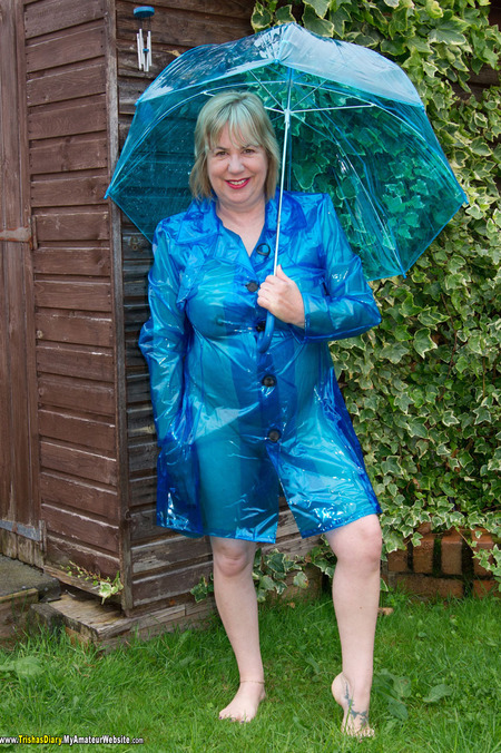 TrishasDiary - PVC Raincoat in the Garden